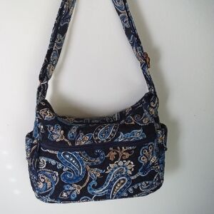 Vera Bradley Windsor Navy Paisley Shoulder Bag Tortoise Detail Crossbody
